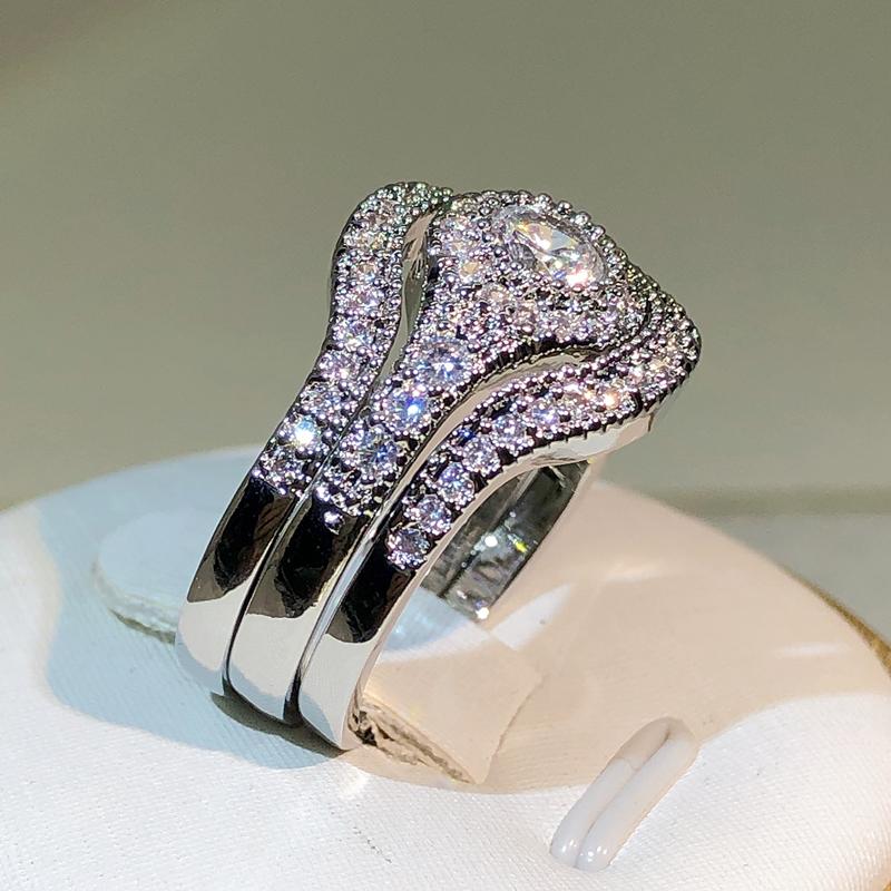 sterling copper classic three-layer white zircon ring unisex party birthday jewelry fashion zircon ring