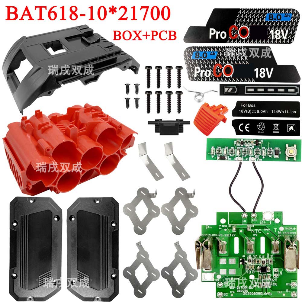 BAT618 10x21700 Lithium Ion Battery Case Storage Box PCB Charging Protection Circuit Board for Bosch 18V Li-ion Battery Housings