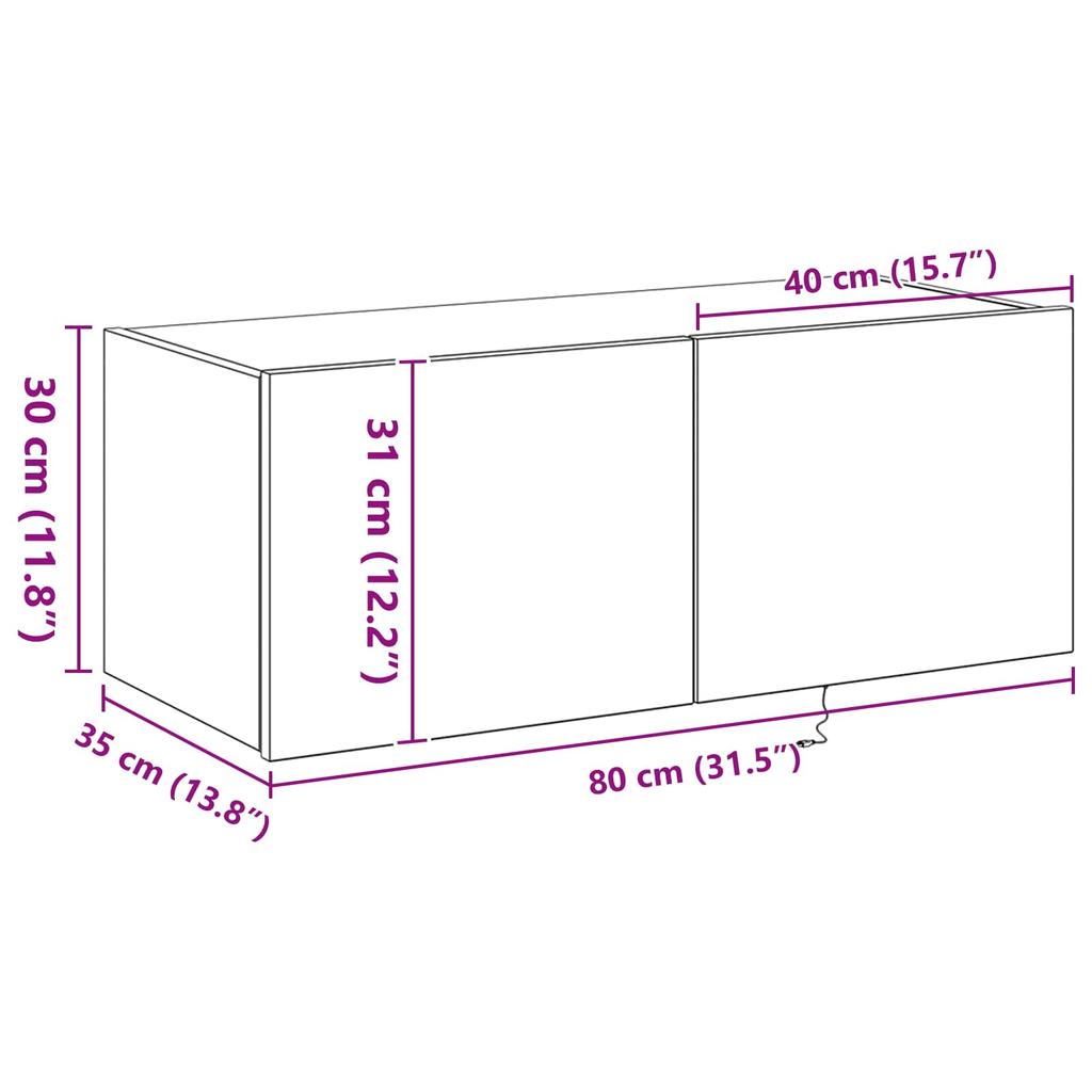 Wall Mounted TV Cabinet with LED Lighting Reclaimed Wood Look 80 x 35 x 31 cm Engineered Wood