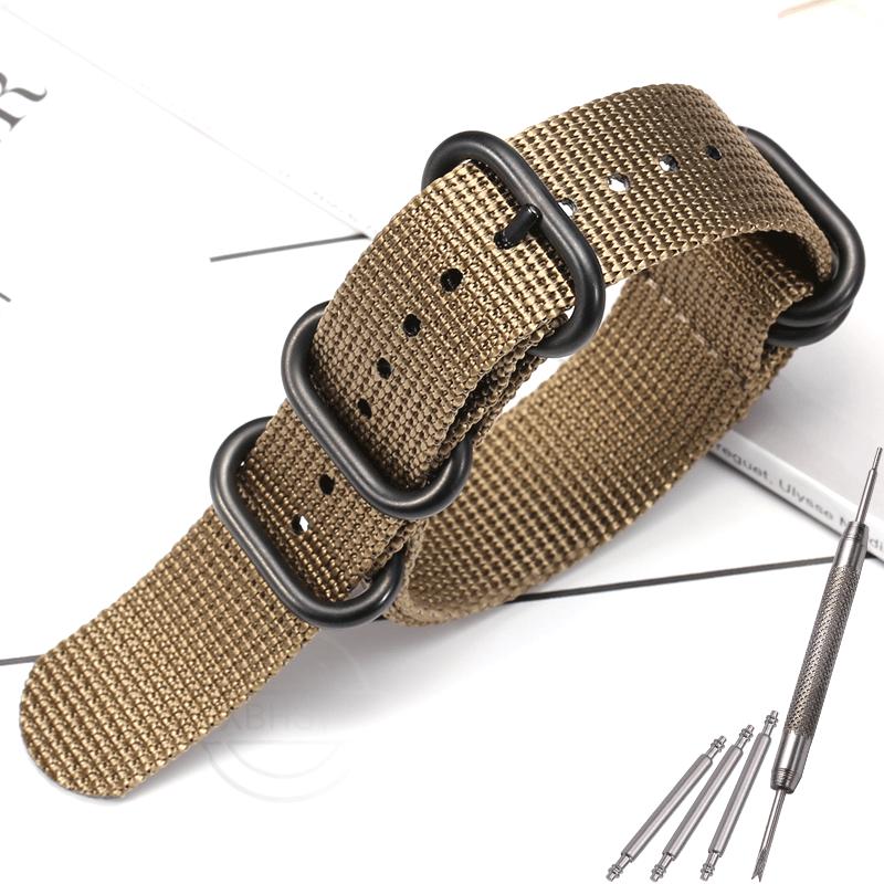 Nylon Strap 18mm 20mm 22mm 24mm Five-Ring Premium Weave Men Women Watch Band Bracelet Heavy Duty Stainless Steel Buckle