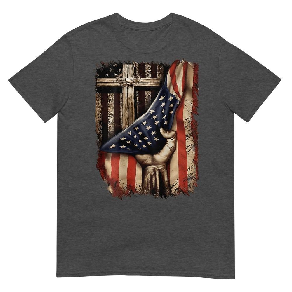 American Usa Flag Christian Cross Patriotic (On Back) Tshirt