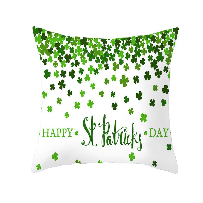 Home St. Patrick's Day Green Peach Velvet Cushion Cover National Day Four-Leaf Clover Cushion Cover