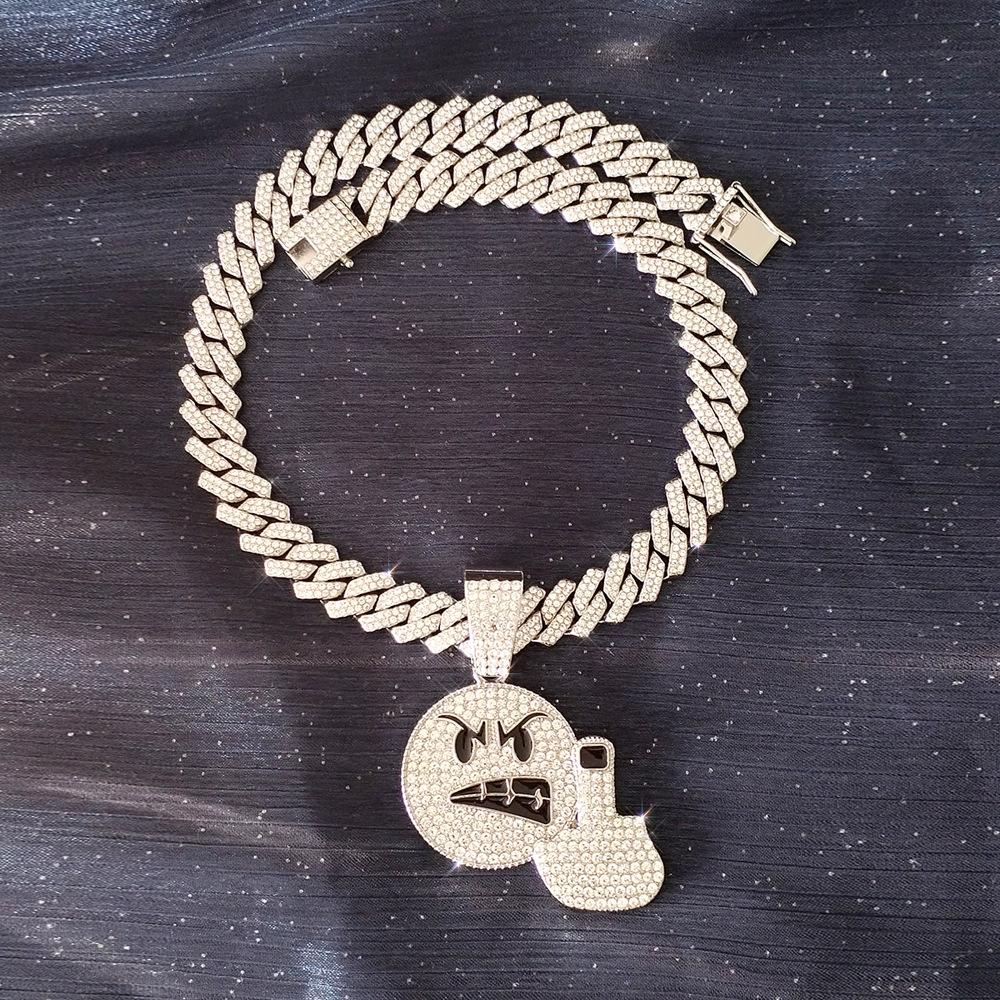 Zirkon Buchstaben Smiley Anhänger Halskette, Heißverkaufende Hip-Hop Persönlichkeit Multi-Spezifikationslegierung Kubanische Kette Zubehör Geschenk