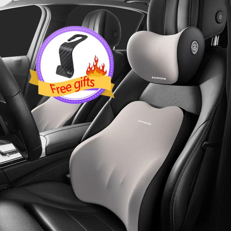 Car Neck Cushion Memory Foam Protective Lumbar Back Support Breathable Universal Car Headrest Pillow Car Supplies Ease Decompres