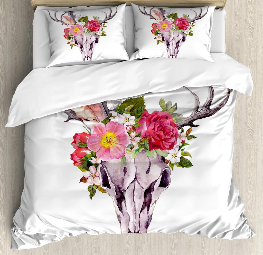 Antler King Queen Duvet Cover Whitetail Deer Bedding Set Wild Fawn Quilt Cover Countryside Rural Animal Brown Comforter Cover