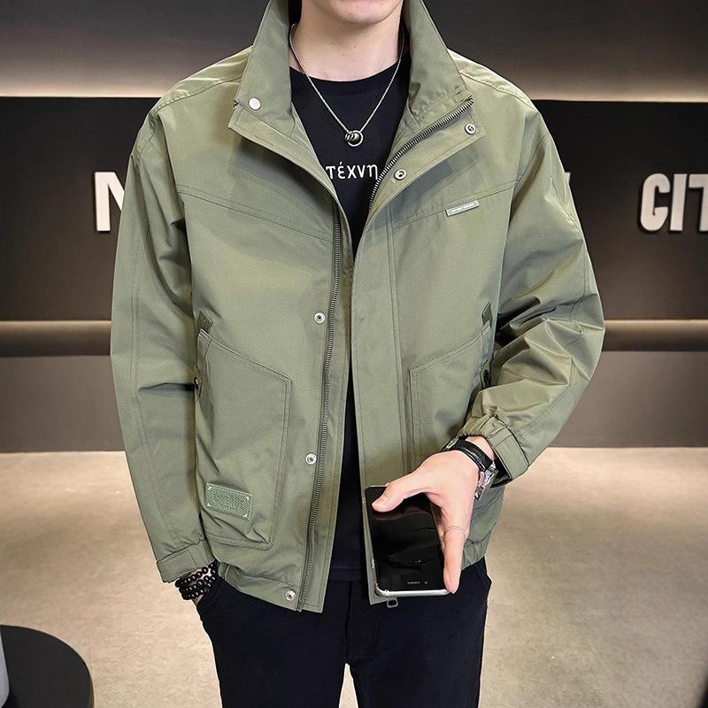 2025 autumn new high-end jacket men's woven splicing on clothes trend versatile spring and autumn stand-up collar jacket men