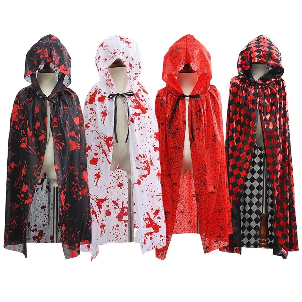 Funny Halloween Death Cloak with Cap Plaid Spider Web Cape Hallowmas