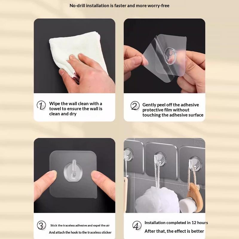 10-Pack No-Drill Adhesive Hooks Solid Plastic Anti-Skid Seamless For Bathroom/Kitchen