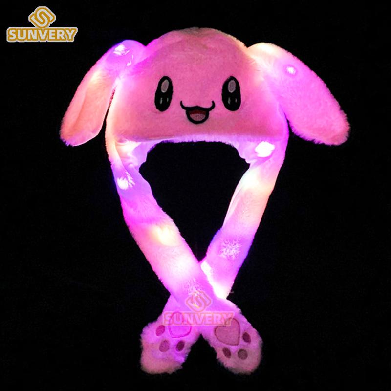 Non-Toxic Jumping Rabbit Hat Plush Ear Funny Glowing Ear Moving Bunny Hat Cosplay Halloween Christmas Party Hat 5-18 Years And Adult