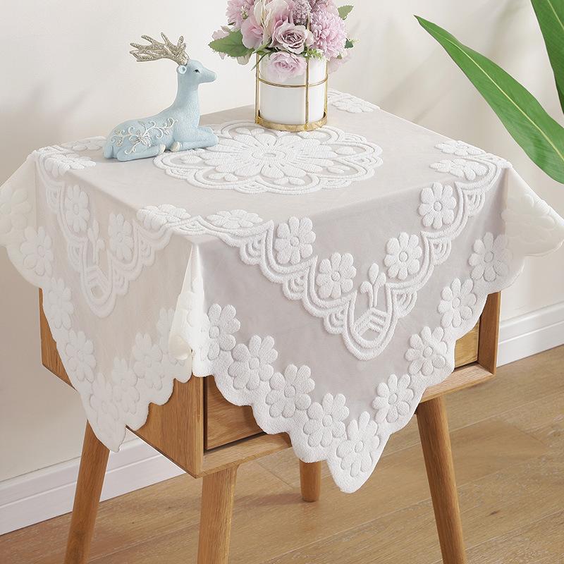 European White Lace Tablecloth Washing Machine TV Refrigerator Bedside Table Coffee Tables Dust Cover Multi-functional Festival Decorative Fabric