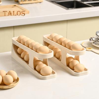 Selbstrollender Eierhalter, doppellagiger, rutschfester Boden, Lebensmittelqualität, Küche, Speisekammer, Schrank, Kühlschrank, Eier-Organizer, Aufbewahrung