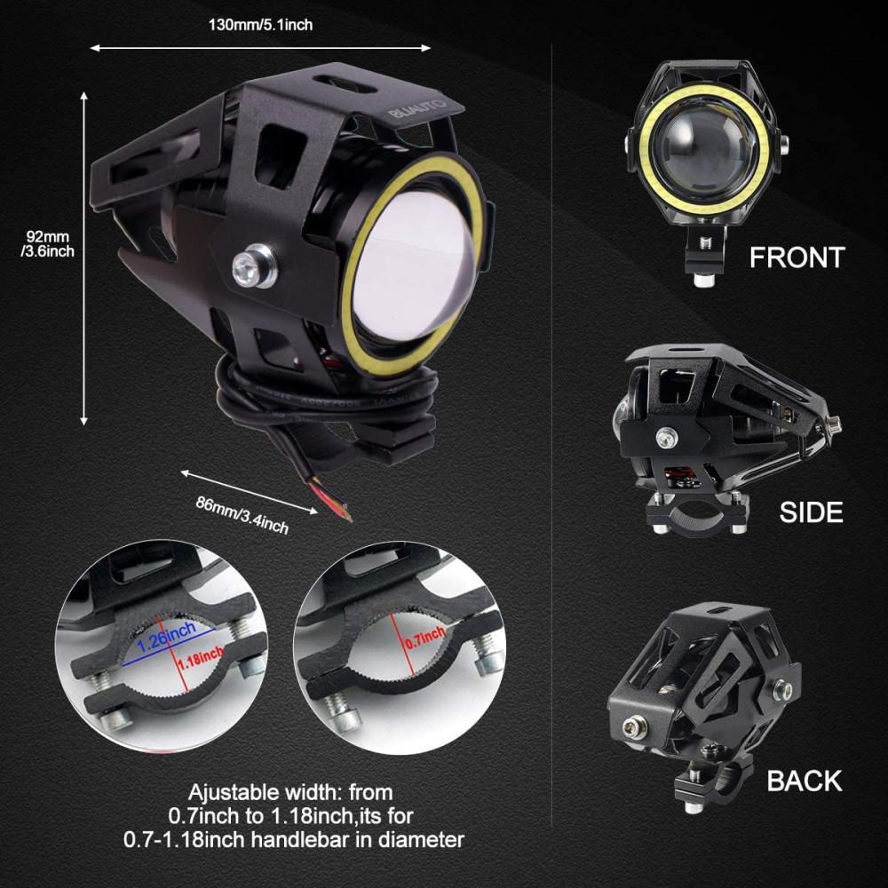 U7 LED Motorcycle Headlight Angel Eyes Spotlight Headlamp Super Bright Fog Lights Spotlights U7 Mini Moto Auxiliary Driving Lamp