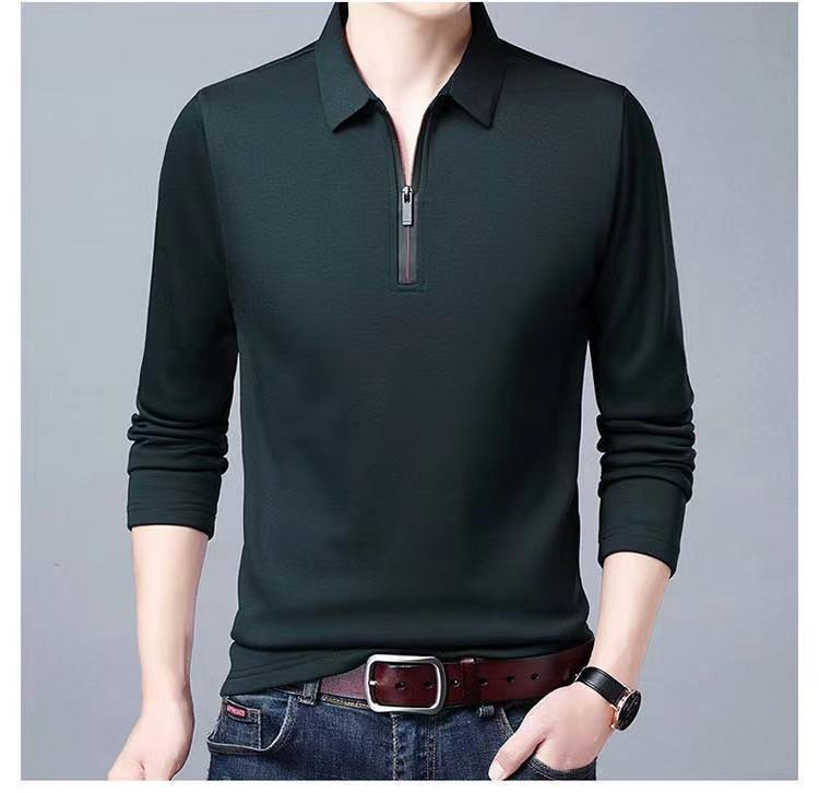 Men's Solid Polo Shirt Lapel Long-sleeved Polos Shirt Zipper Collar Fashion Spring and Autumn Thin Shirt Casual Loose Tops