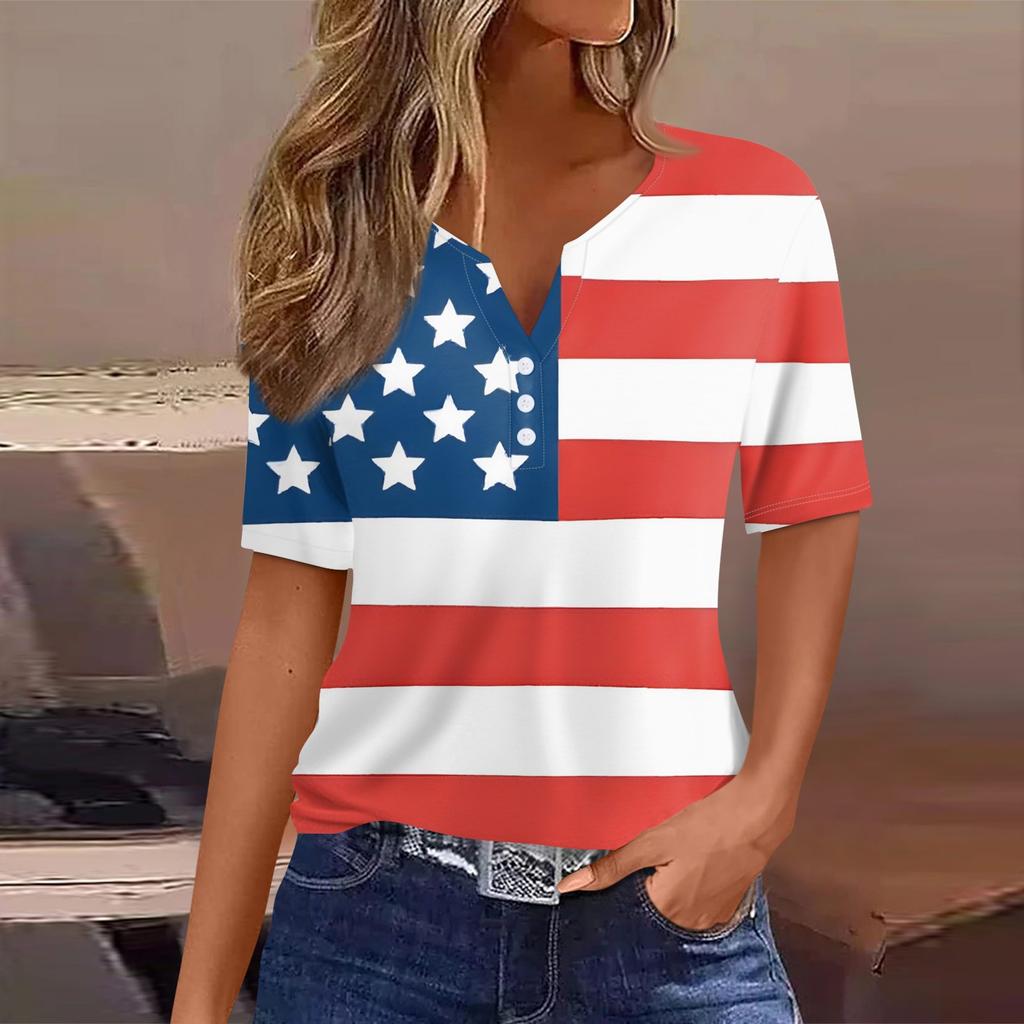 Women's T Shirt Tee Print Button Short Sleeve Daily Weekend Fashion Basic V- Neck Regular Top