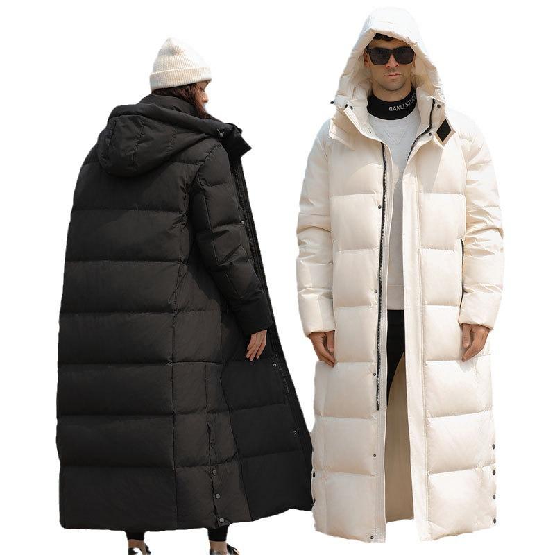 Unisex Long Ankle-Length Goose Down Jacket - Casual Loose Korean Style for Autumn/Winter