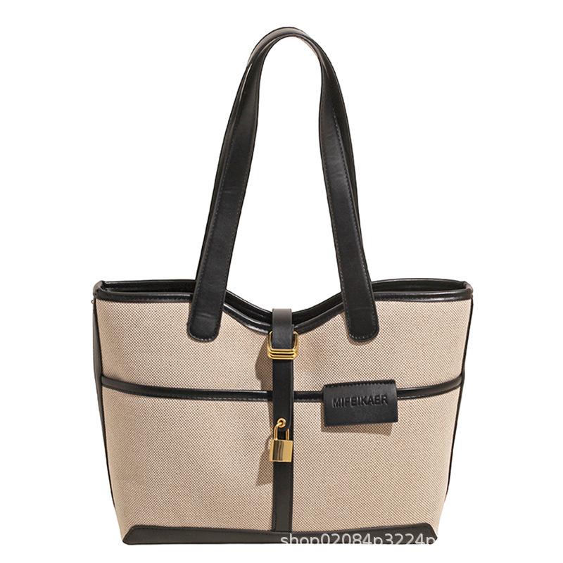 2025 New Niche Contrasting Colors Fashionable Large-capacity Tote Bag Canvas Hand Bag Shoulder Bag Messenger Bag