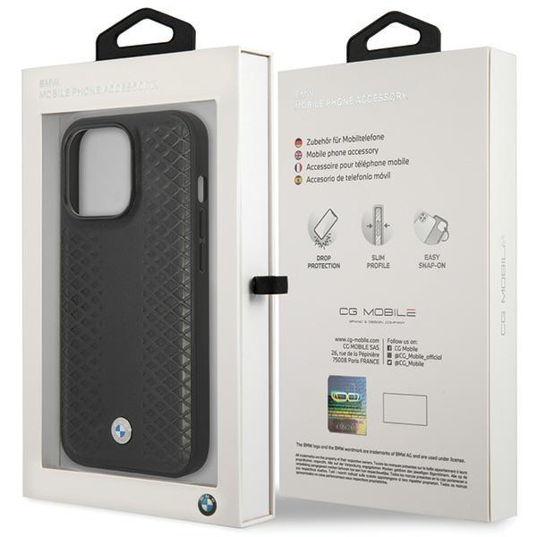 Etui do iPhone 14 Pro BMW Skórzane Wzór Diament Czarne