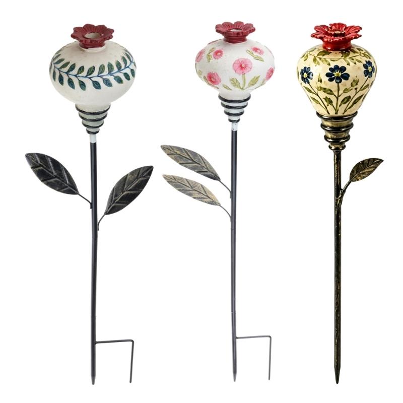 Plant-Themed Nectary-Bird Station with Pointed Ground Stake, Decorative Food or Water Point for Outdoor Lawn Placement