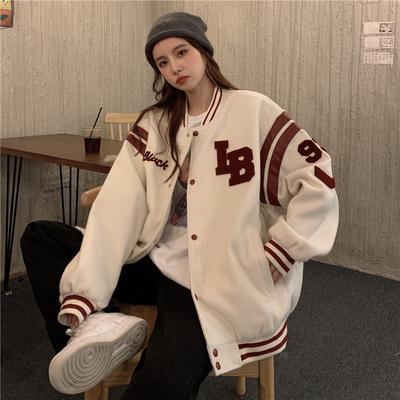Women Baseball Jacket Harajuku Casual Loose Pocket Printed Korean Oversize Bomber Sweatshirt Uniform Streetwear Tops