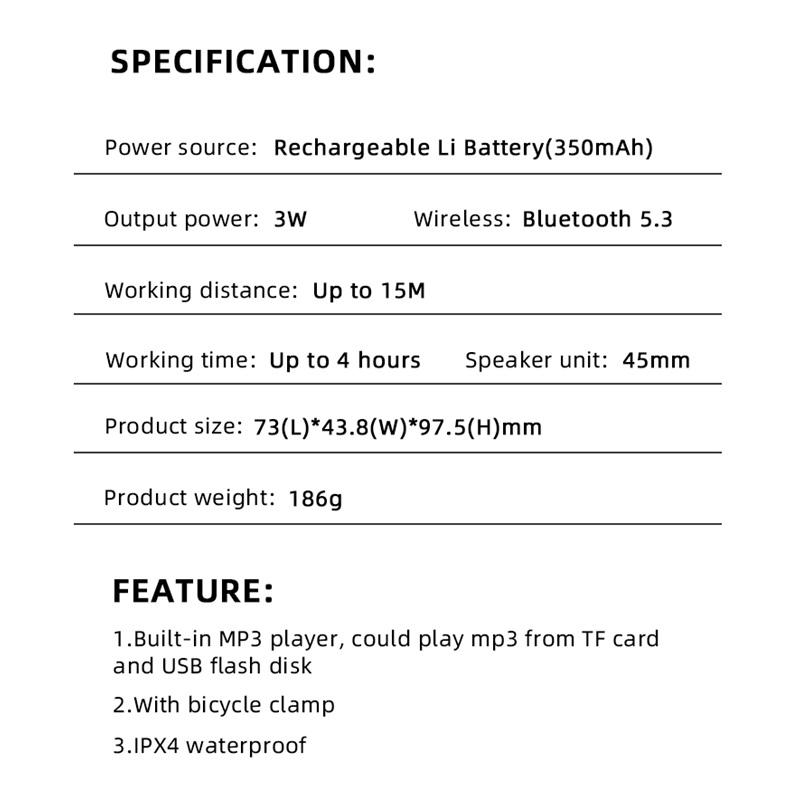 Outdoor Bicycle Wireless Stereo Portable Sports Cycling Speakers Built-in Mic Shockproof IPX4 Waterproof Bluetooth Sound Box