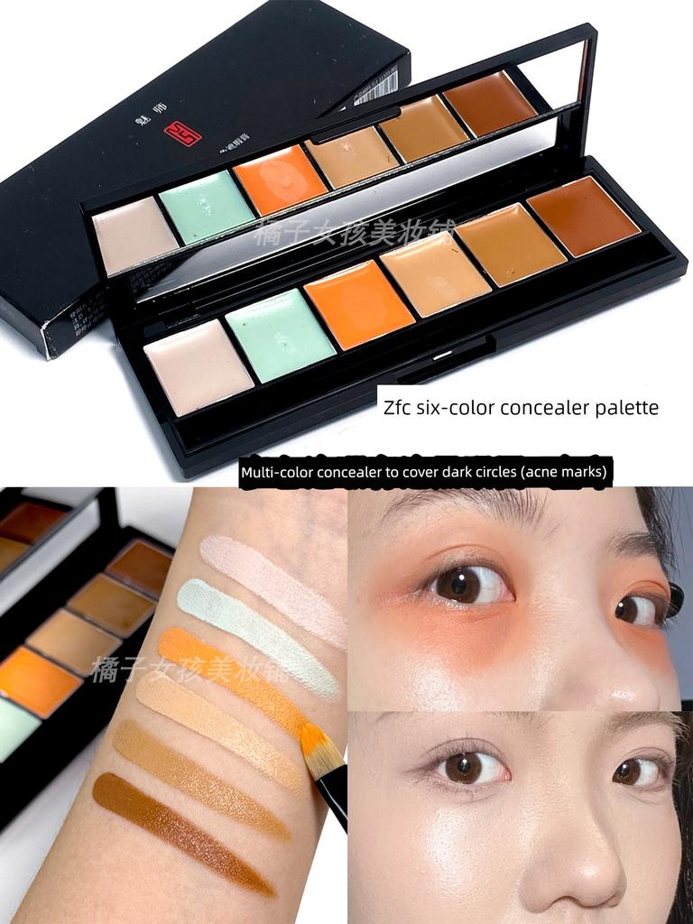 Zfc Meishi Six-Color Concealer Makeup Artist's Special Concealer for Dark Circles, Spots, and Acne Marks Multi-Color Concealer Palette