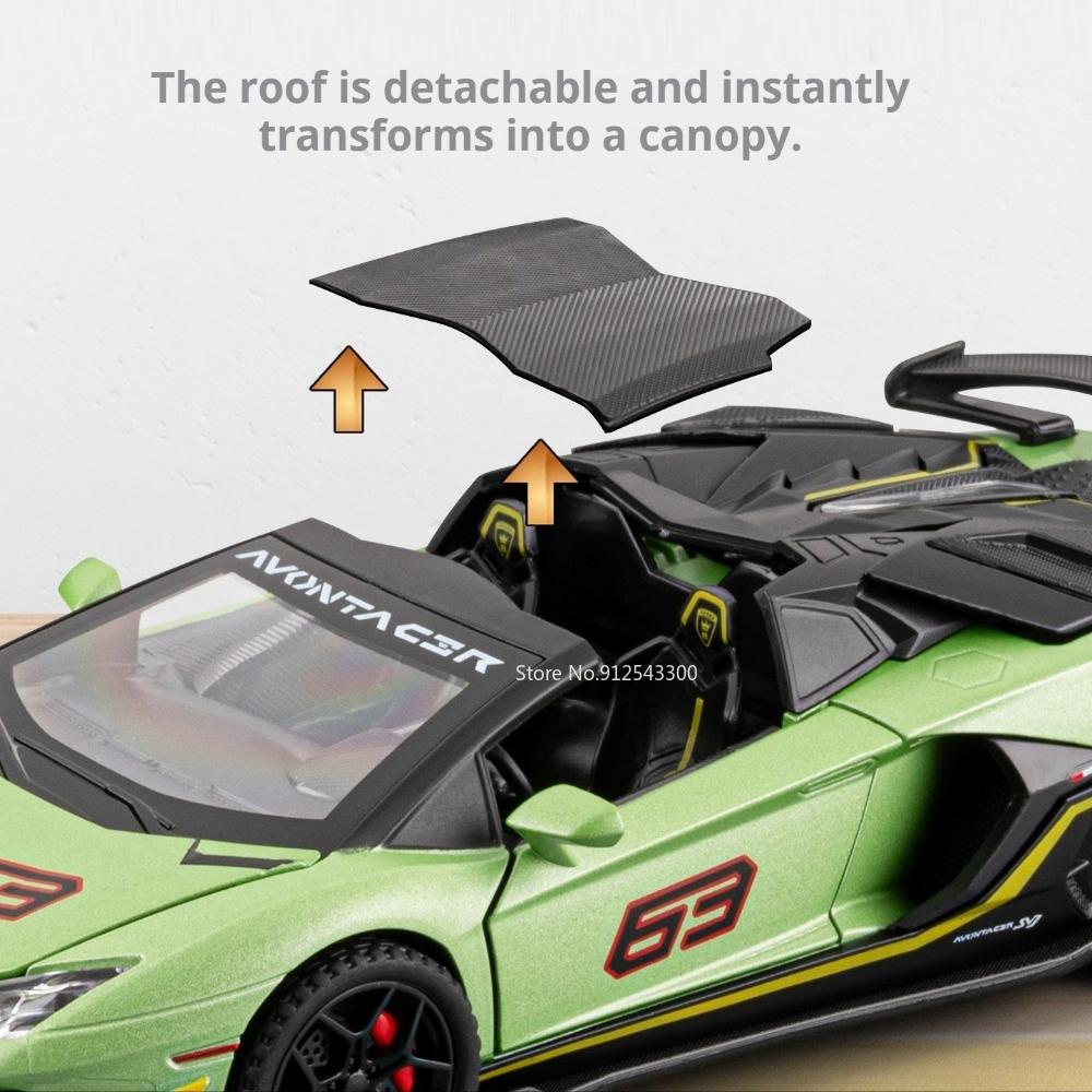 1:32 Scale SVJ63 Revuelto Sports Car Model Toy Alloy Body Rubber Tires Sound Light Supercar Models Kids Collection Presents