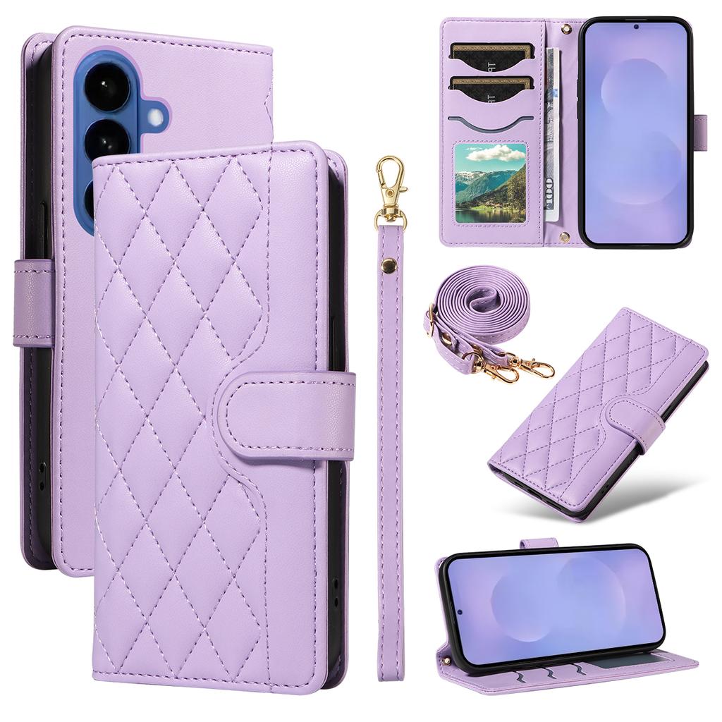 For Samsung Galaxy S26/S26 Pro Wallet Case Rhombus Leather Phone Cover with Strap