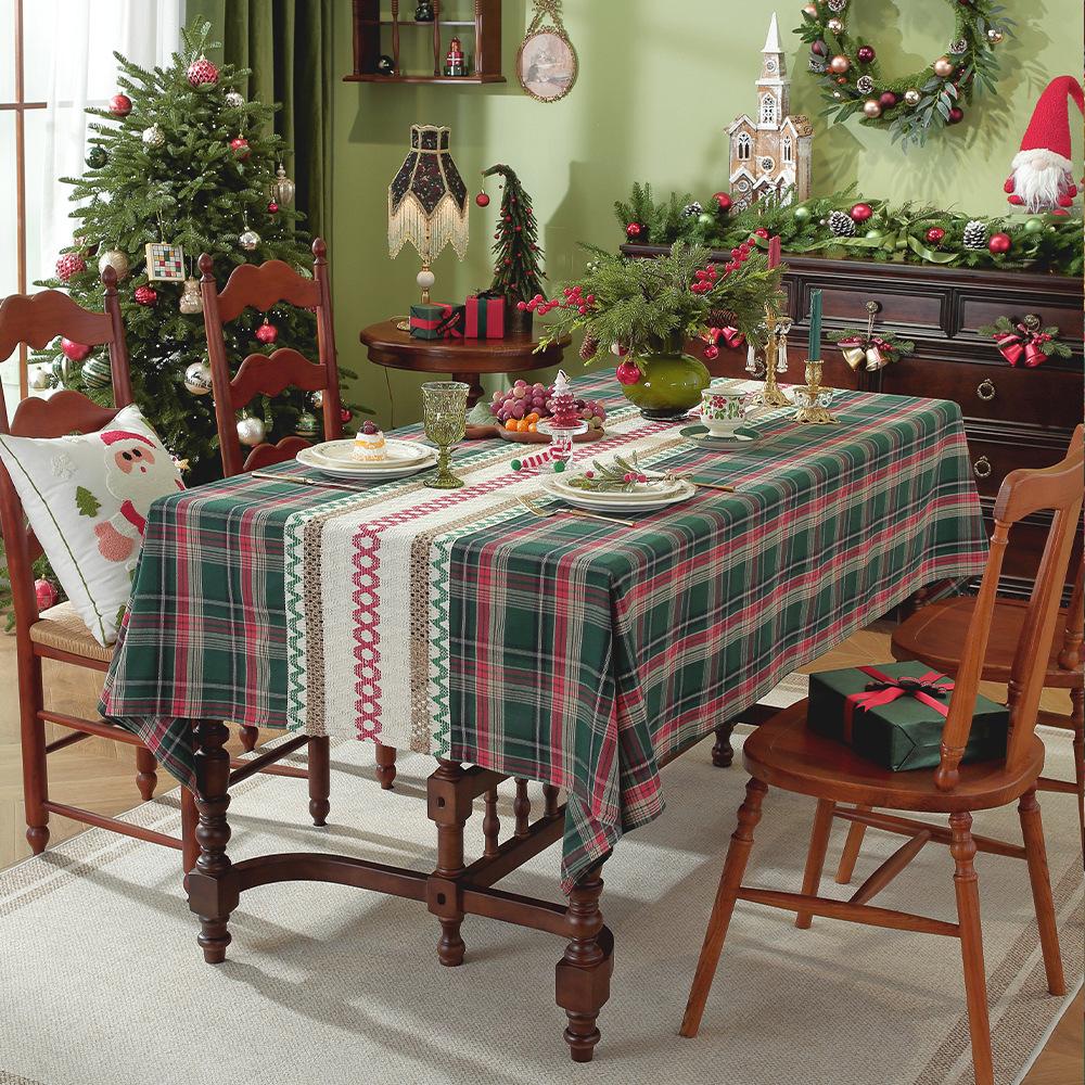 Vintage Green Checkered Tablecloth Christmas Plaid Slip Resistant Washable American Dining Cover Cross Border Deco Table Cover