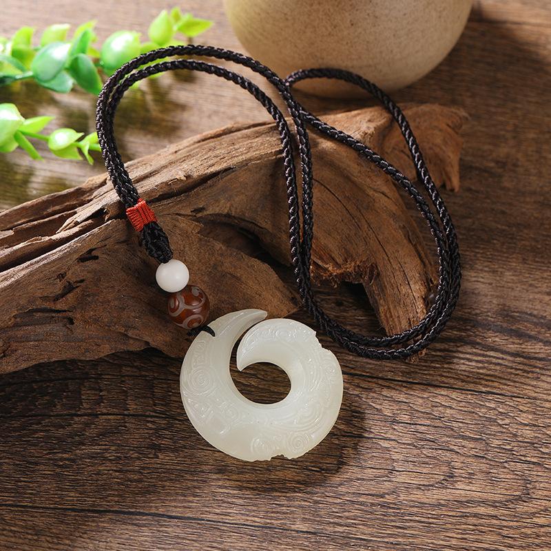 High-end dragon pattern hook white jade necklace, long versatile men's and women's accessories, retro literary temperament, jade pendant, sweater