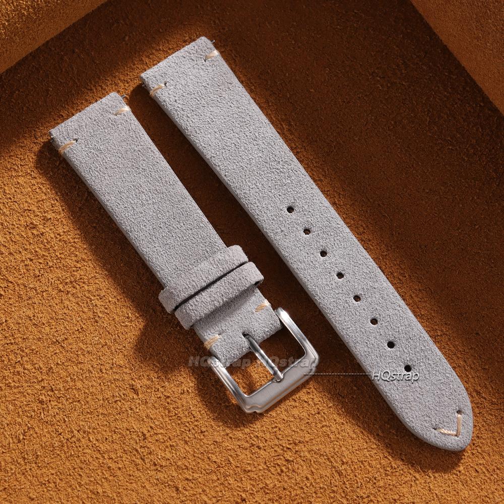 Quick Release Bracelet Vintage Suede Cowhide Watch Strap Handmade Watch Band Gray Brown Green 16mm 18mm 19mm 21mm 20mm 22mm Belt 16mm светло-серый