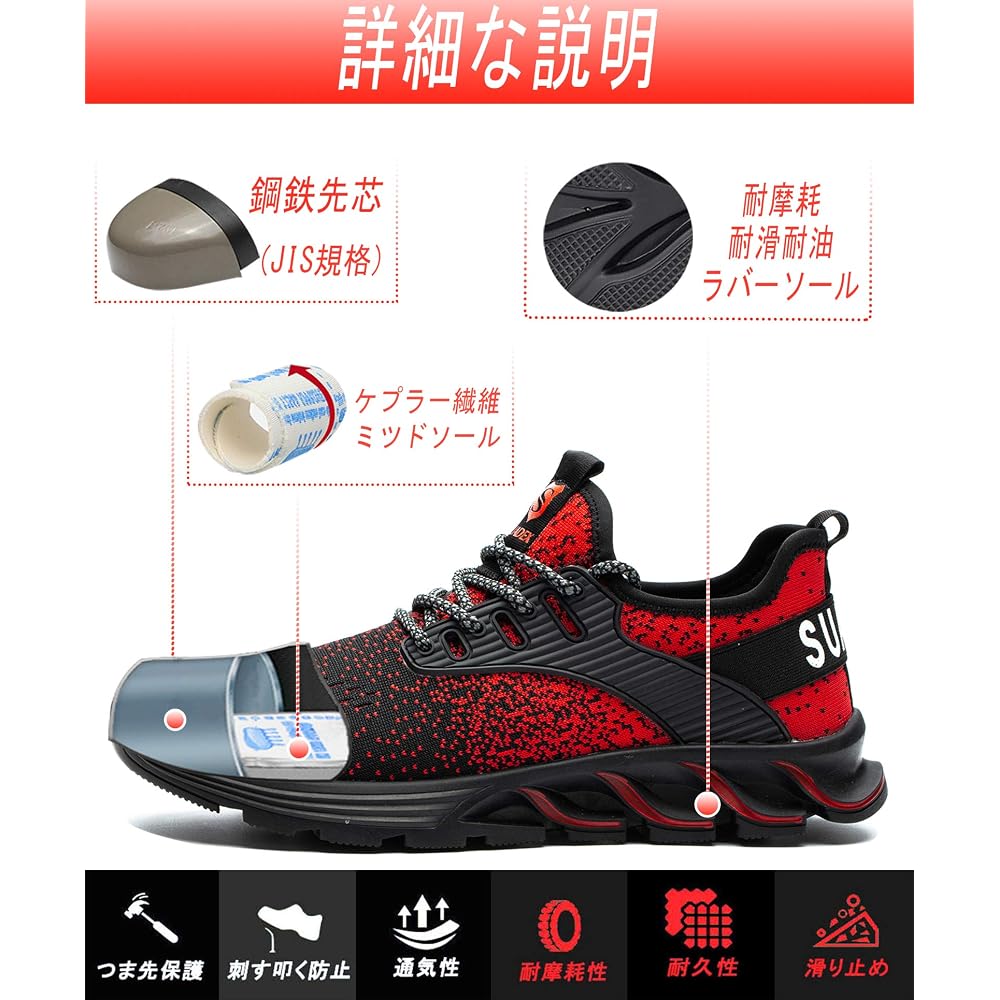 SUADEX Popular Safety Sneakers - Red - Safety Shoes, Work Shoes, Sneakers for Construction Sites,