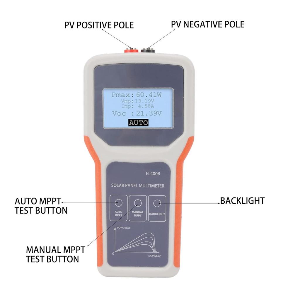 Solar Panel Multimeter, Multifunctional Solar Panel MPPT Tester Stable Easy to Operate 0.1 to 400W for Photovoltaic Panel