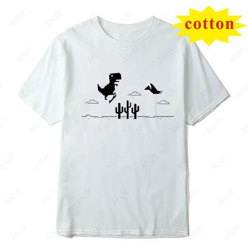 Jeu de Mosaïque Cactus Dinosaure Impression Créatif Drôle Street Wear Mode Décontracté Été Unisexe Unisexe Universel T-shirt Manches Courtes