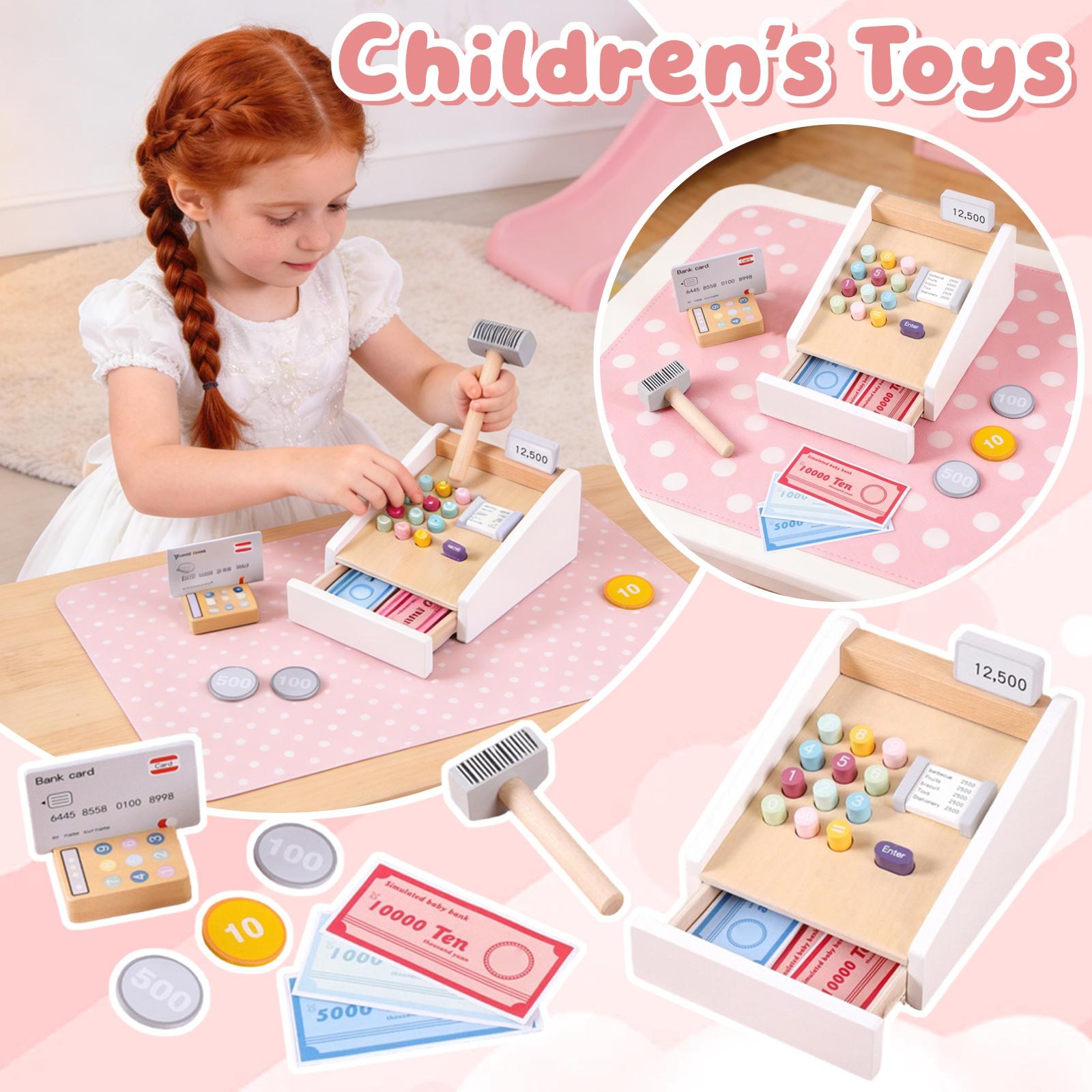 Деревянная игрушечная касса для детей, Игровой набор-симулятор для детей One Size