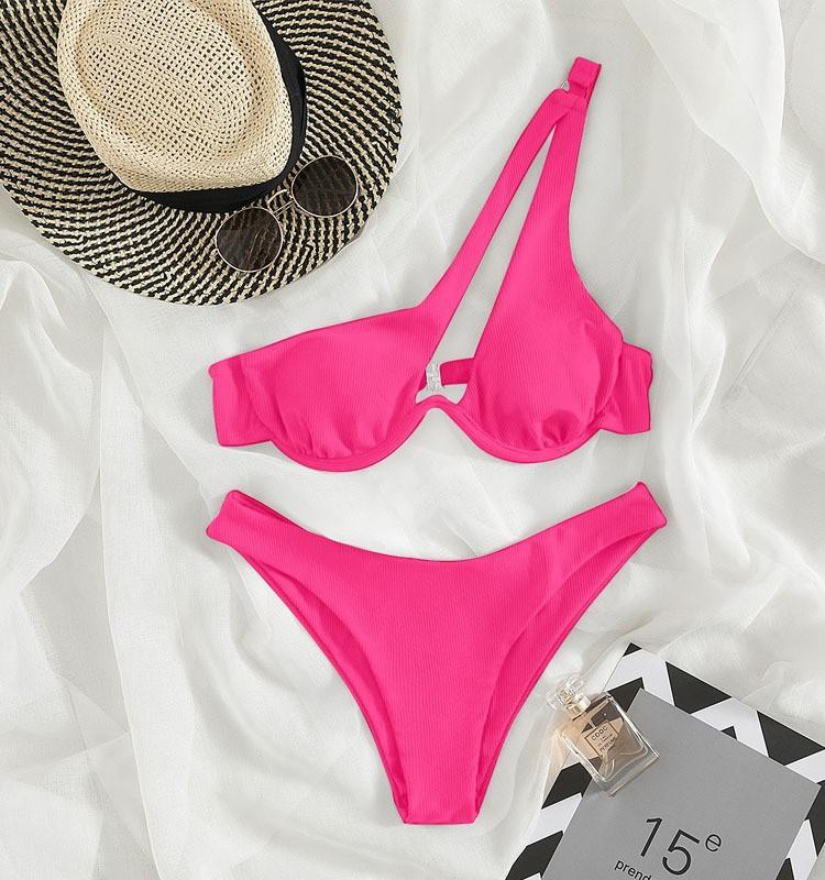 

1 комплект бикини. Женский однотонный купальник Тобикини на одно плечо. L