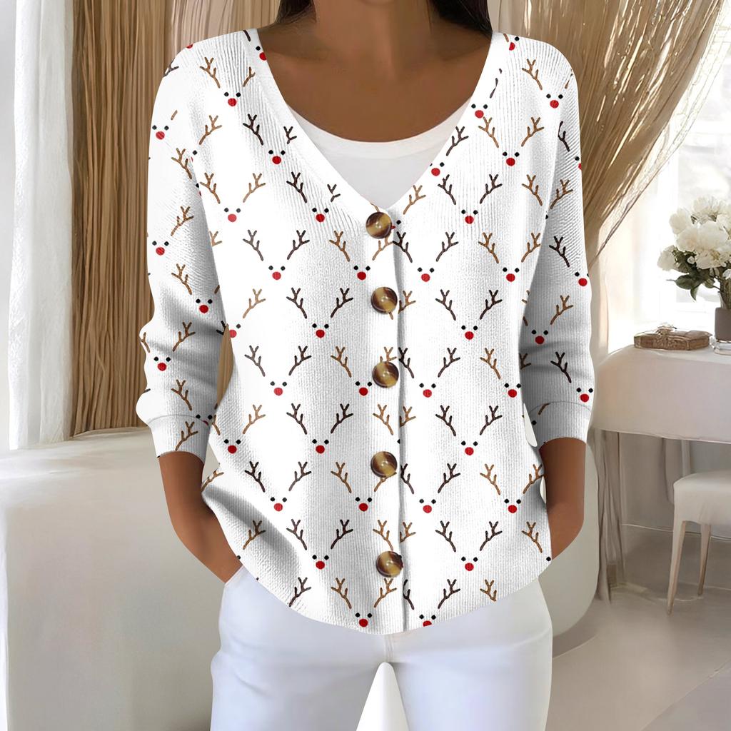 Damenmode Langarm Weihnachten Schneemann Schneeflocke Druck Jacke Strickjacke