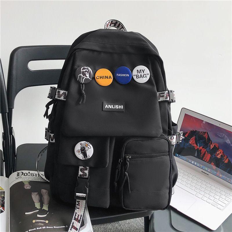 

German Schoolbag Women College Student High School Travel Backpack Male Junior High School Student Ins Japan fashion Large Capacity Computer Backpack Black (with badge)