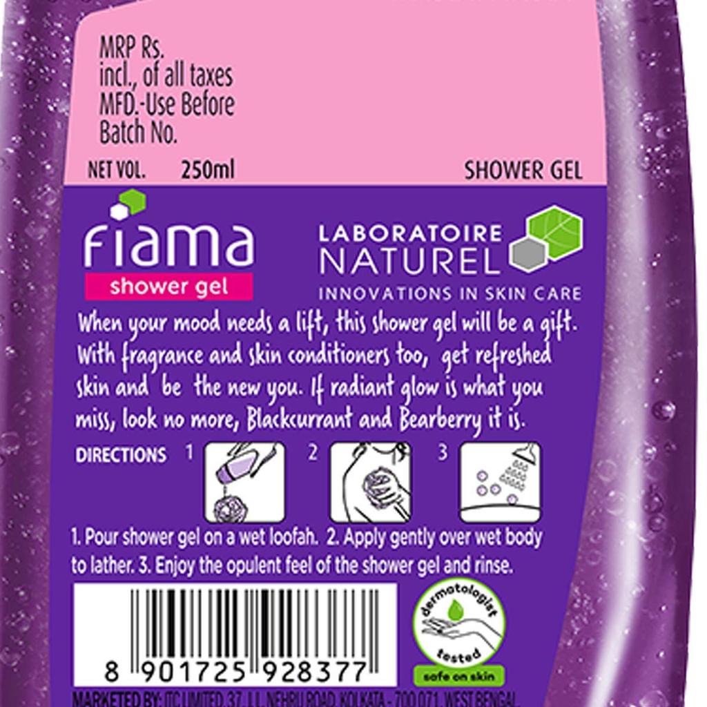 Fiama Shower Gel Blackcurrant & Bearberry Body Wash With Skin Conditioners For Radiant Glow, 250ml Bottle