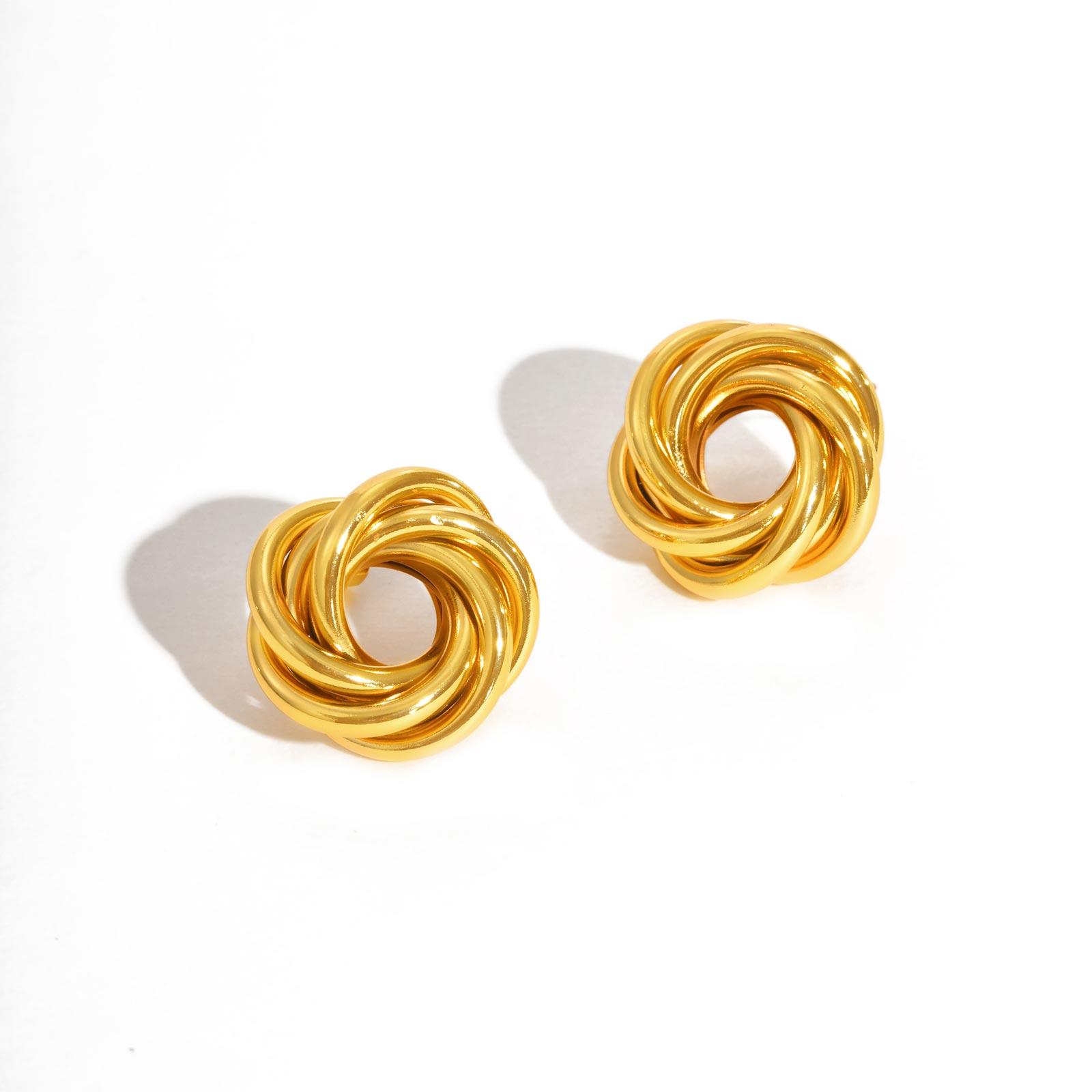 Geometric Irregular Twist Texture Earrings for Women, Gold Color Chunky Stud Earrings, Vintage Jewelry Gift
