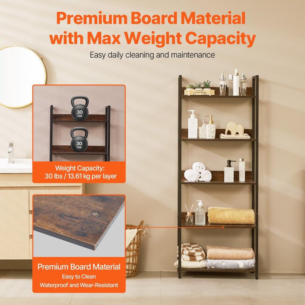 Metal Bookshelf Open Bookshelf 5-Tier for Living Room Bedroom & Office