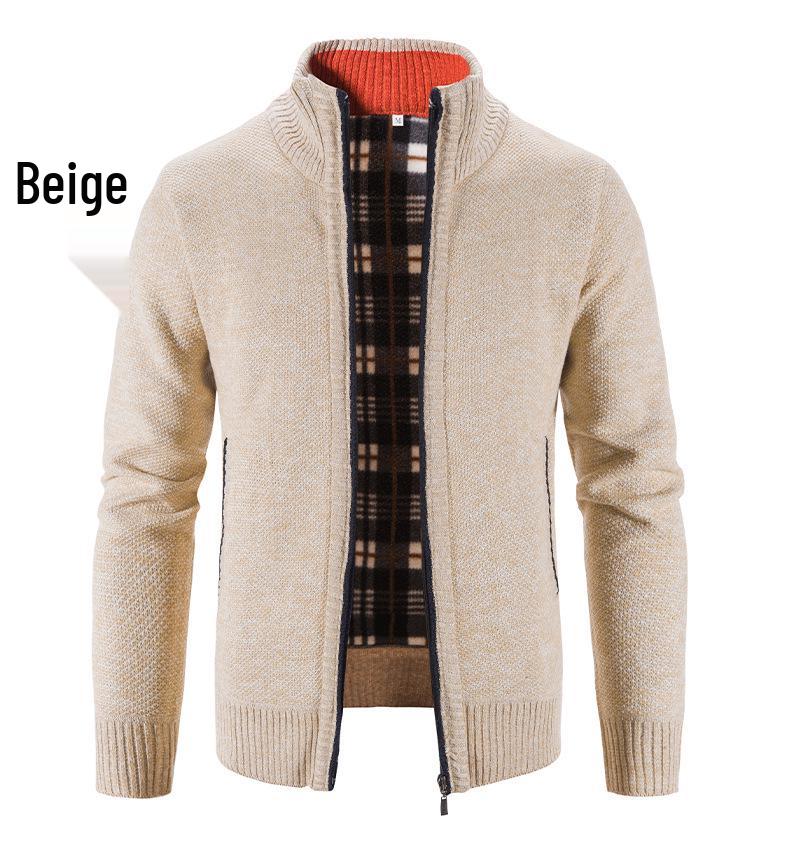 2024 Men's Autumn/Winter Stand-Up Collar Fleece-Lined Cardigan Sweater