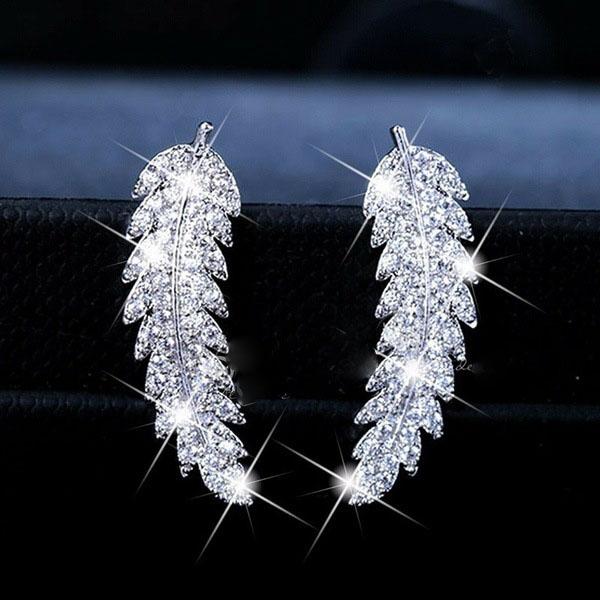 New Arrival Leaf Feather Stud Earrings For Women Wedding  Angle Wing CZ  Silver Needle Earrings Brincos Xmas Gifts