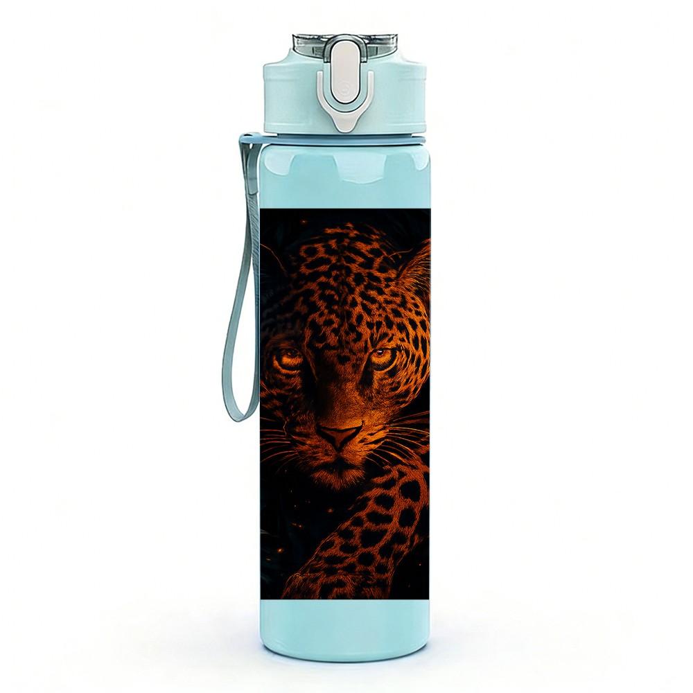 1PC Black Spotted Leopard Animal Print 750ml Color Plastic Sports Water Bottle Leakproof Flip Straw Lid Suitable for Sports Office Home Use