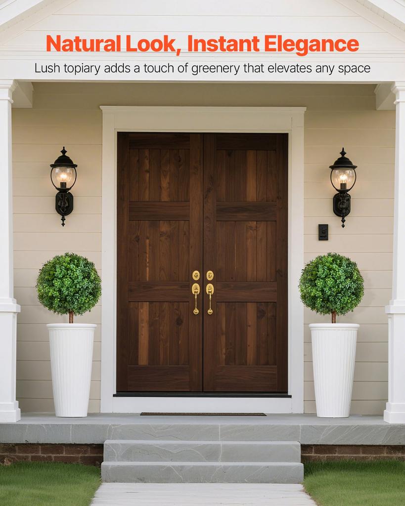 VEVOR Artificial Topiary Boxwood Trees with Ground Spike, 2 Set 686mm Faux Shrubs & Bushes Potted Plants