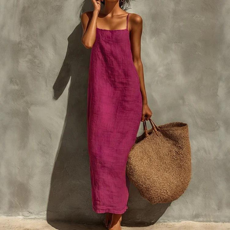 Summer New Solid Color Suspender Wide Truffle Back Sleeveless Dress