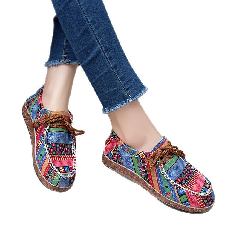 2025 Außenhandel Übergröße Ethno-Stil Schnürschuhe Damen Low-Top Farbe Graffiti Canvas Flachsohle Einzelne Schuhe Explosion
