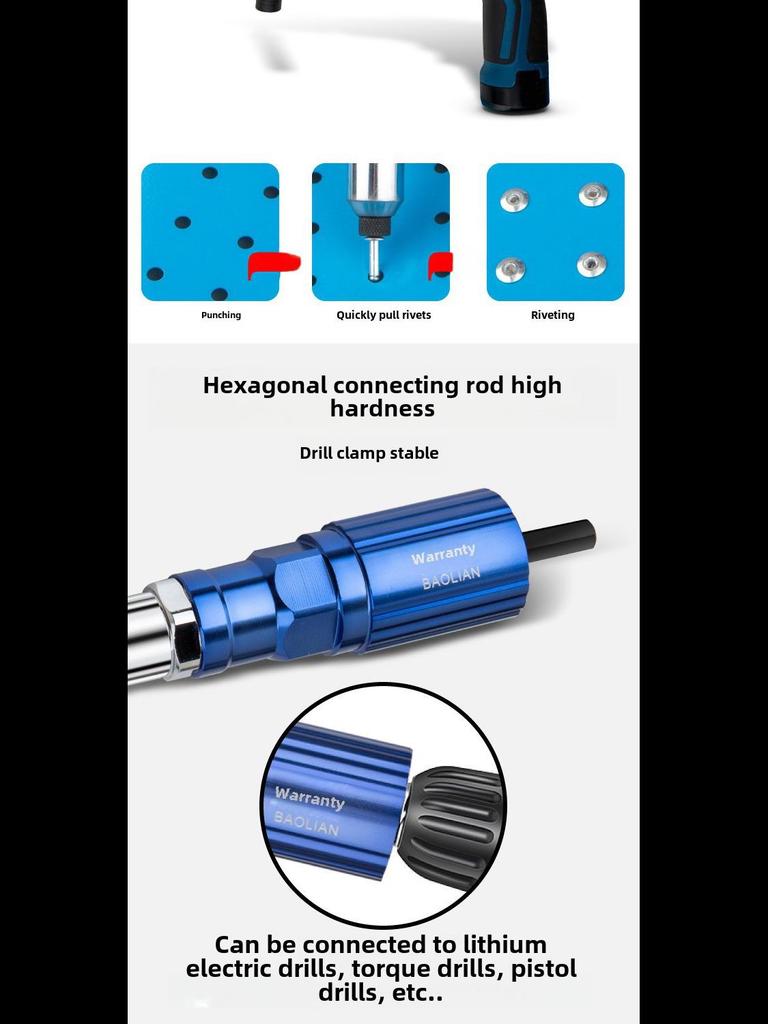 Extractor electric din aliaj de aluminiu cu cap de pistol pentru nituri