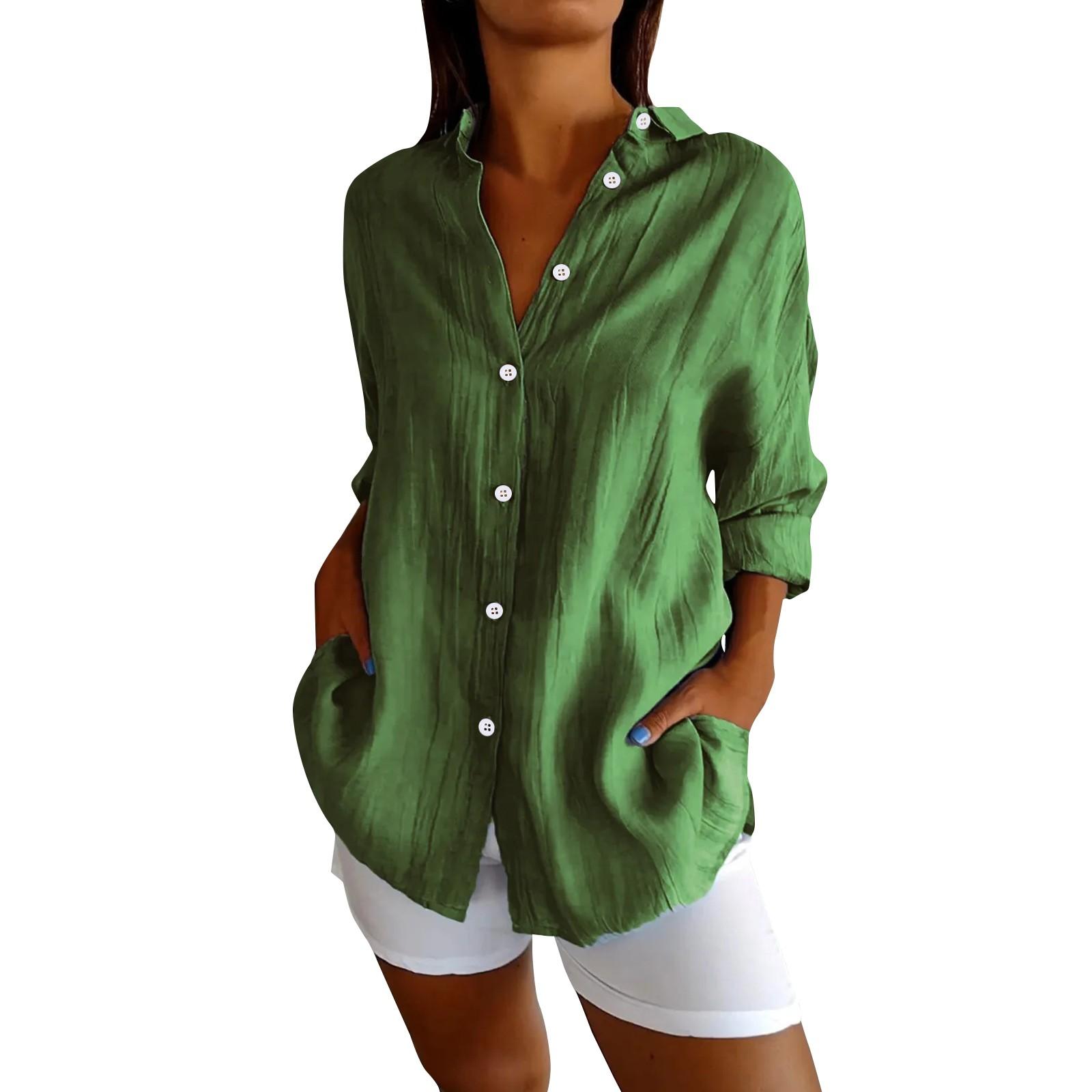 

Женская однотонная модная однобортная рубашка со складками и лацканами XL