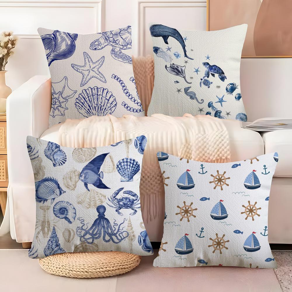 Rudder Anchor Animals Cushion Cover Soft Plush Fabric DoubleSided Printed Sofa Cushion Cover for All Seasons Home Decor Gift