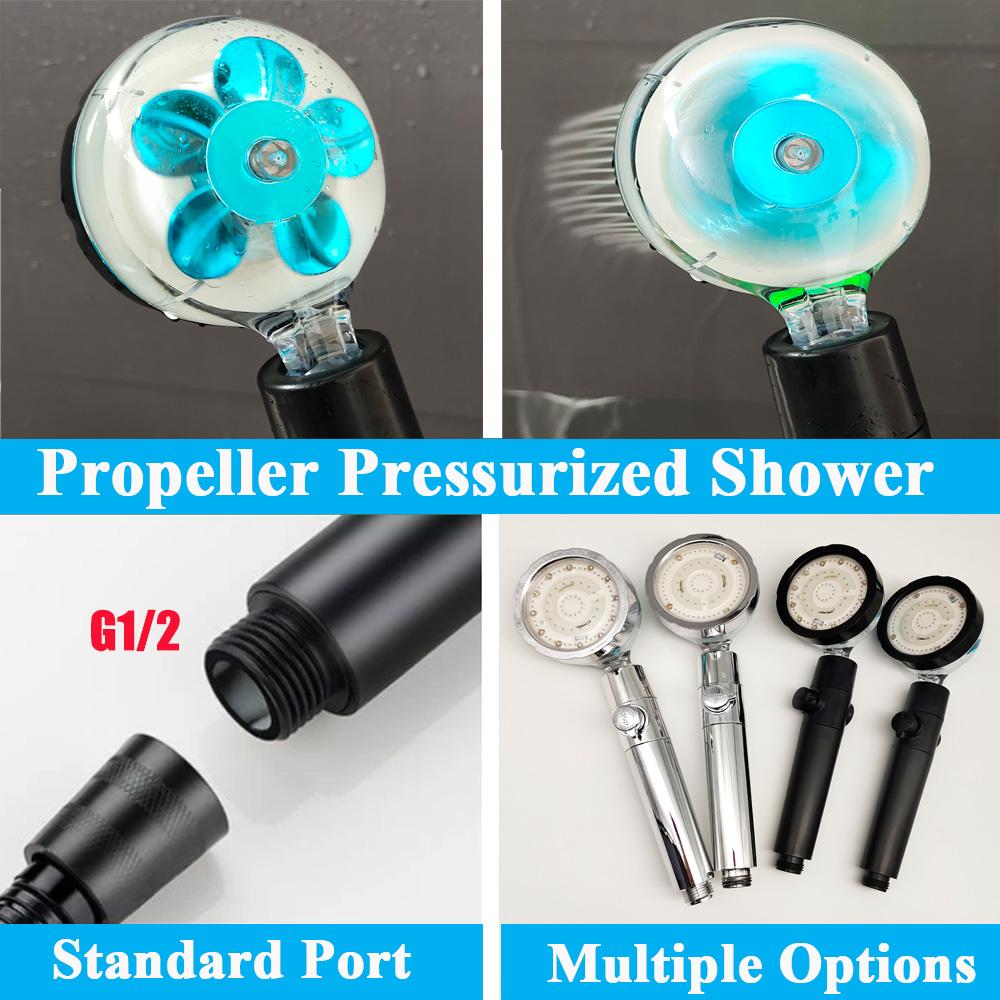 LED Temperature Sensor Shower Head With Stop Button 3/7 Colors Changes Turbo Propeller High Pressure Negative Ion Filter Shower